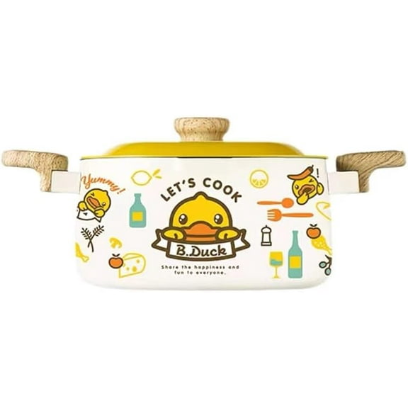Cooker King x B. Duck 22cm 4L/4.2Q Soup Pot, Two-Handle Yellow Duck Pattern Soup Pot with Lid, Non Stick Pot for All cooktops, Dishwasher Safe- Yellow & White