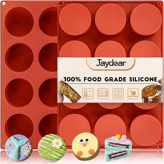 Jaydear Round Silicone Molds 2 PCS, 12-Cavity 2.1" Cylinder Chocolate Covered Cookie Mold, Cookery molds,Food Grade Non-Stick Baking Moulds Compatible with Oreos,