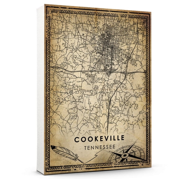Cookeville Vintage Map Prints Canvas, Tennessee Map Art Canvas, Canvas, Cookeville Map City style vintage Canvas , Canvas Wall Art, Street Map Artwork Canvas