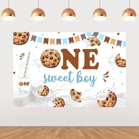 Cookie 1st Birthday Decorations, 5 * 3 ft One Sweet Boy Backdrop Banner Photography Background Photo Studio, Cookie and Milk Party Supplies