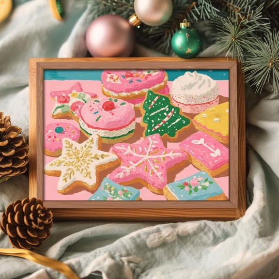 Cookie Art Print: Festive Festive Kitchen Wall Decor UNFRAMED PAPER POSTER, Home Decor, Vintage Gift, Living Room Dercor