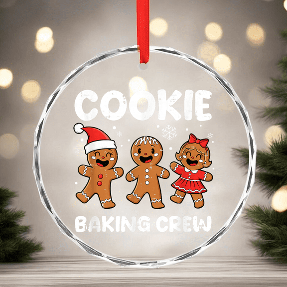 Cookie Baking Crew Gingerbread Family Christmas CIRCLE GLASS ORNAMENT Home Decor