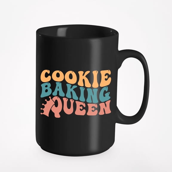 Cookie Baking Queen, Baker or Pastry Chef Themed, Groovy Retro Wavy Text Merch Gift, Black 15oz Ceramic Mug