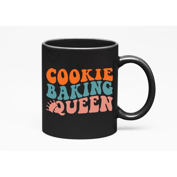 Cookie Baking Queen, Pastry Chef or Baker Themed, Groovy Retro Wavy Text Merch Gift, Black 11oz Ceramic Mug