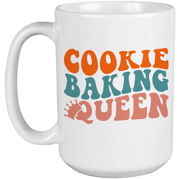 Cookie Baking Queen, Title for Pastry Chef, Baking Enthusiast or Baker, Groovy Retro Wavy Text Merch Gift, White 15oz Ceramic Mug