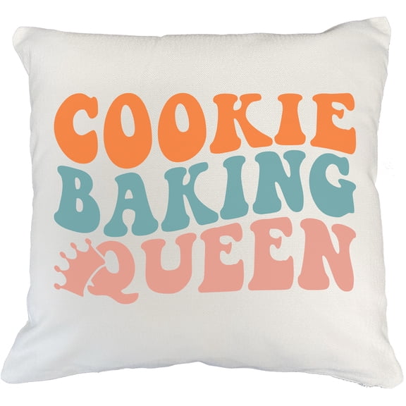 Cookie Baking Queen, Title for Pastry Chef, Baking Enthusiast or Baker, Groovy Retro Wavy Text Merch Gift, White Pillow Case 18X18 IN