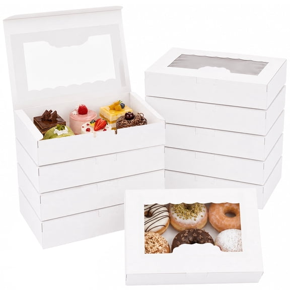 Cookie Boxes, 30 PCS Cupcake Boxes, Mini Cake Boxes Bakery Pastry Boxes with Window for Cake Pastries Pie Board Cardboard Gift Packaging Boxes Bakery Coffee Shop (30, White, 21 x 13.5 x 5 cm)