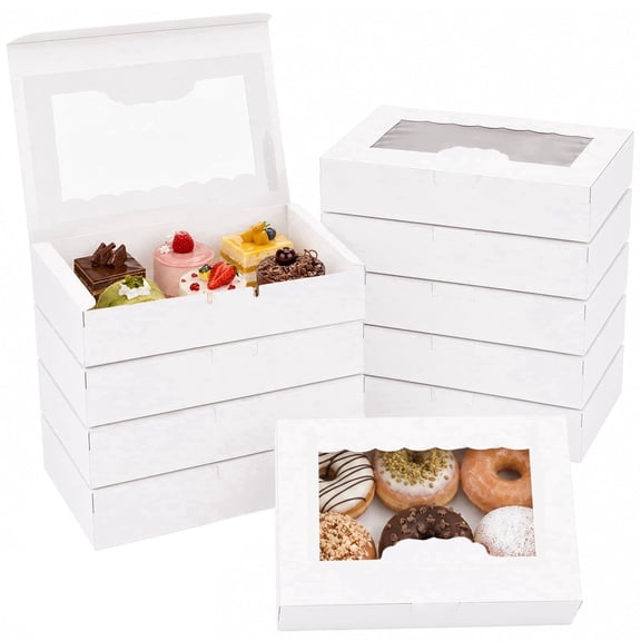 KozCoztie Cookie Boxes 30 Pcs Cupcake Boxes 21 x 13.5 x 5 cm Mini Cake Boxes with Window for Cake Pastries Pie Gift Packaging Coffee Shop