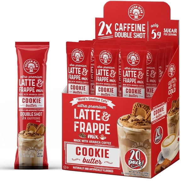 The Frozen Bean Latte and Frappe Instant Coffee Mix Cookie Butter Flavor Double Shot Caffeine 20-Pack 0.53 oz