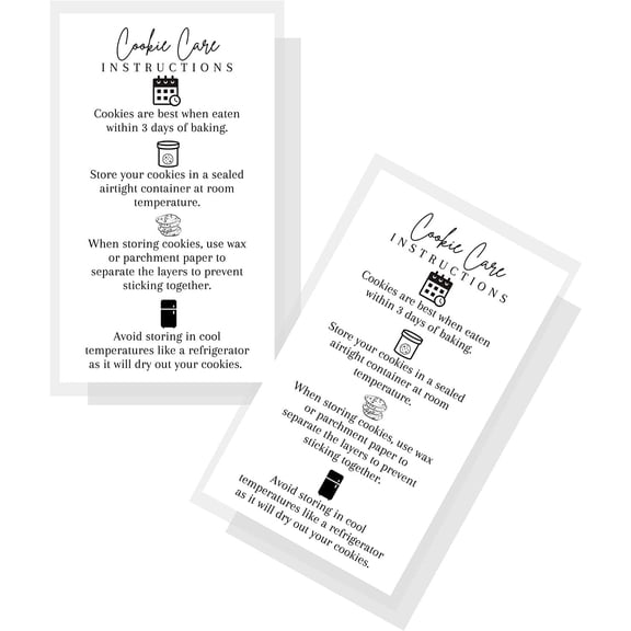 Cookie Care Card 50 Pack One Sided Print Business Card Size 2x3.5" inches Royal Icing Decorated Cookies White Card Design