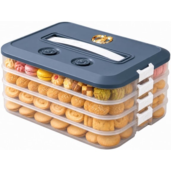 Cookie Carrier, 4-Tier Storage Container with Lid, Blue
