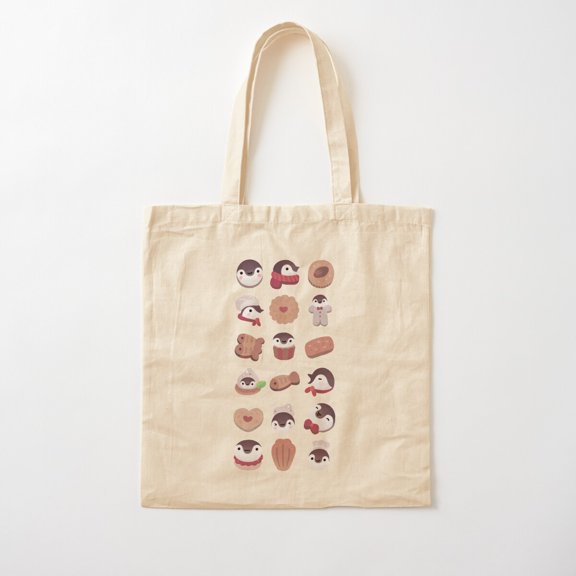 Cookie Cream Penguin, Brown Pattern Canvas Tote Bags, Reusable Shopping Bag
