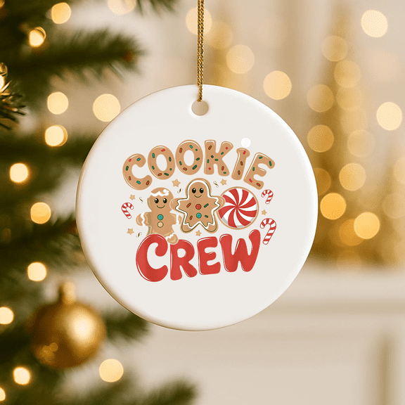 Cookie Crew Gingerbread Christmas Family Baking Team 2D FLAT CIRCLE Ceramic Ornament