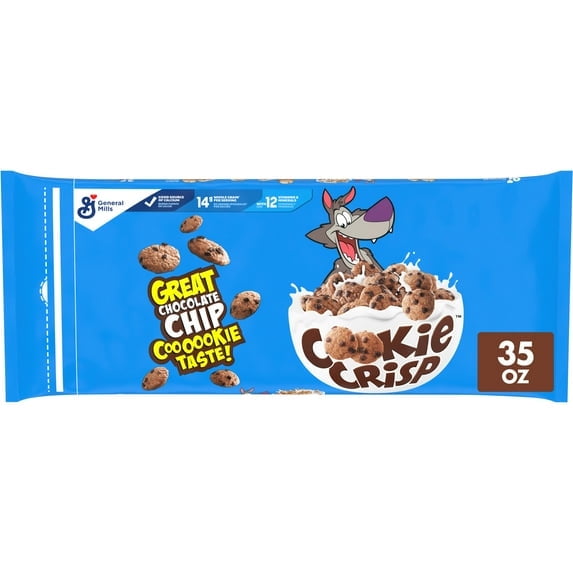 Cookie Crisp Cereal, Chocolate Chip Cookie Taste, Value Bag, 35 oz(pack of 4)