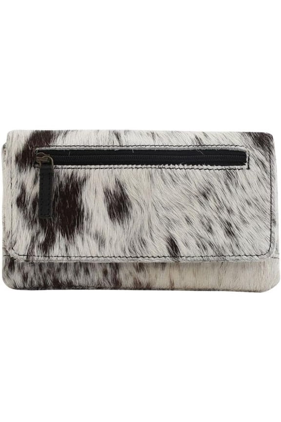 Cookie Crunch Leather and Hairon Cowhide Wallet - 7x4" Wallets for Women, Black and White Clutch, Long, Western Cowprint, Boho, Country Stuff, Cowgirl Gifts for Women, Mom, Sister, Aunt