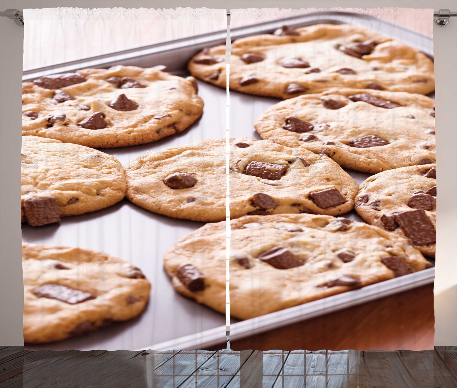 Ambesonne Cookie Curtains 2 Panel Set, Oven Chocolate, 108