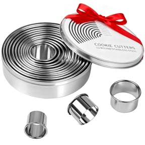 MOJINO 12-Piece Round Cookie Cutter Set, Circle Pastry Cutters with Storage Tin, Stainless Steel Biscuit Cutters and Donut Cutter Ring Molds, Mothers Day Gifts for Mom