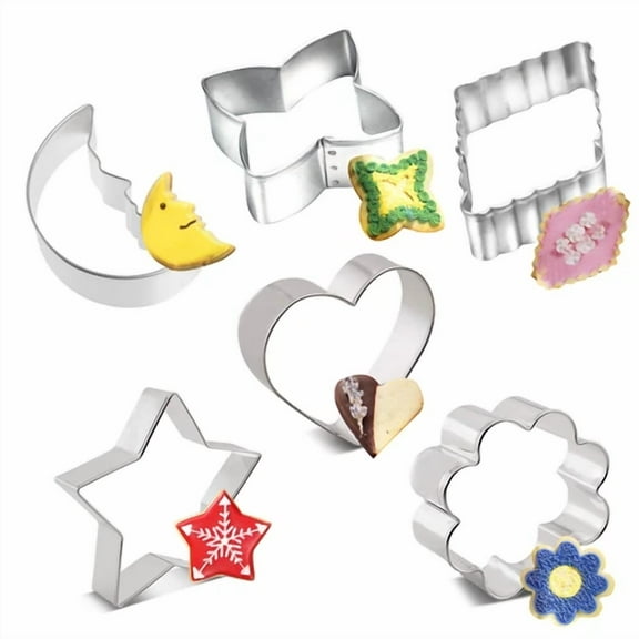 Cookie Cutter Set - 6 Piece Crescent Moon,Star,Flowers,Heart,Geometric Shape