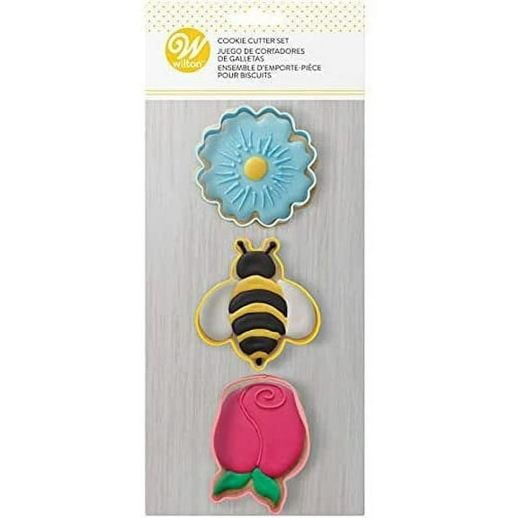 Wilton 3 Pc Daisy, Bumblebee and Tulip Spring Cookie Cutter Set, 2308-0-0293