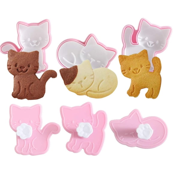 Cookie Cutters Cat Shape, 3 pcs Animal Stamps for Baking, Bladeless Molds for Biscuit
