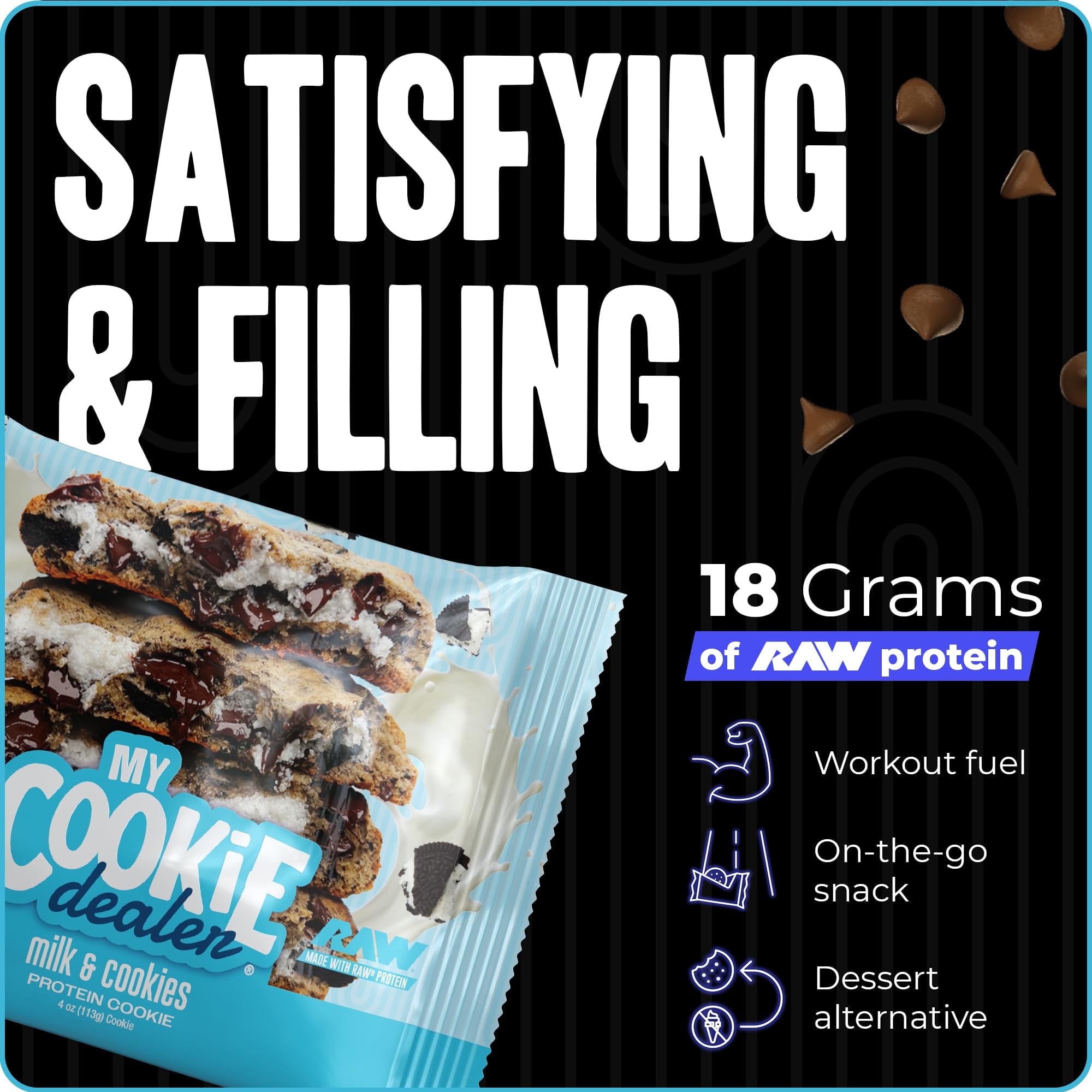 My Cookie Dealer FEV6Protein Cookies, Milk and Cookies (12-Pack, 4oz Cookie) - 18g Protein per Cookie (Made with RAW Nutrition Protein) - Individually Wrapped Travel Snacks