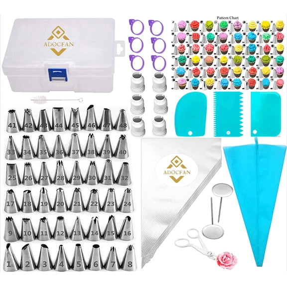 Cookie Decorating Kit 120 PC,Supplies Simple Piping Bags Tips Set And 48 Numbered Tips,50 Icing Bags,Baking Frosting Bags And Tips And Accessories For Beginners,Cookie Cupcake Decorating (120PC)