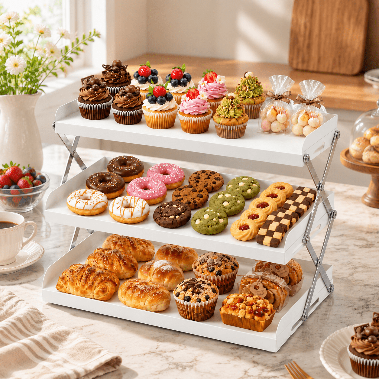 Cookie Display Stand, Foldable All Metal Dessert Table Display Set, 3 ...
