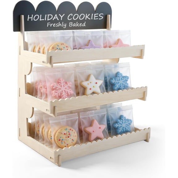 Cookie Display Stand for Vendors, 3 Tier Cookie Display Stand, Tiered Cookie Stands for Display for Bakers, Market Booths & Craft Fairs, Countertop Cookie Stand for Events & Sales