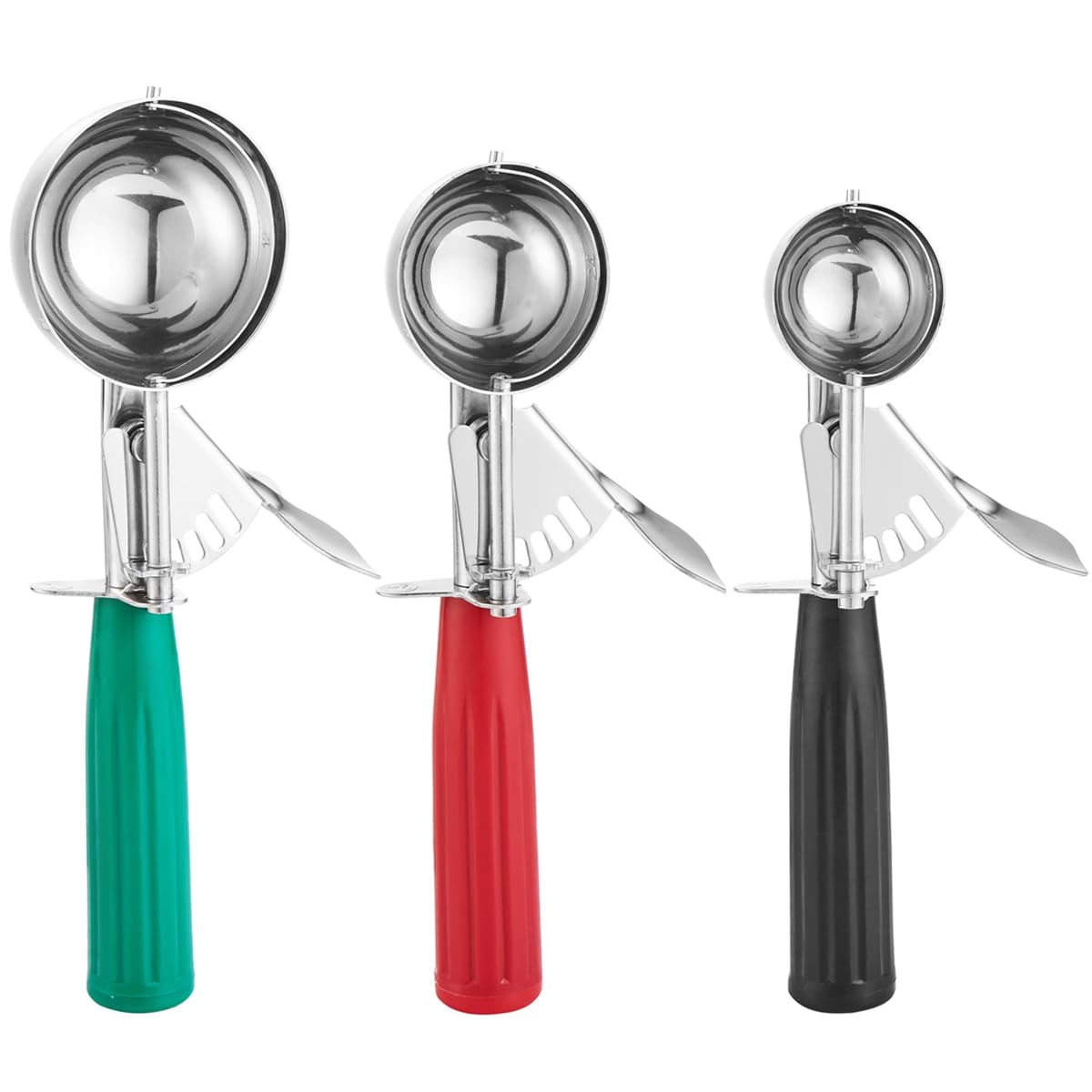 Cookie Dough Scoop Set, 18/8 Stainless Steel Ice Cream Scooper, Baking Tools for Perfect Portions, Multiple Sizes Disher, Cupcake Cookie Scoop, Black Red Green
