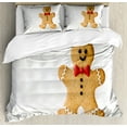 thumbnail image 1 of Cookie Duvet Cover Set Queen Size, Cute and Happy Gingerbread Man in a Bow Tie Sweet, 3 Piece Bedding Set with 2 Pillow Shams, Sand Brown Vermillion and Dark Chestnut Brown, by Ambesonne, 1 of 3