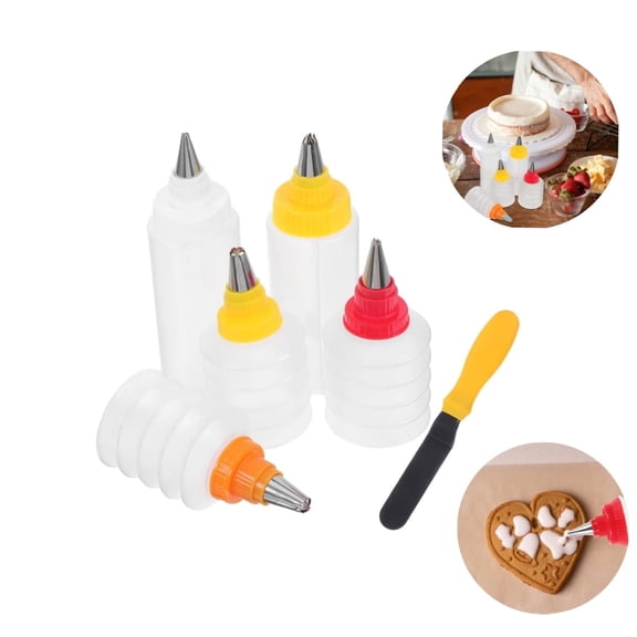 Cookie Icing Bottles,Reusable Icing Bottles with Stainless Steel Piping Tips,QZS Reusbale Cake Decorating Supplies for Cookies,Cupcakes,6Pack