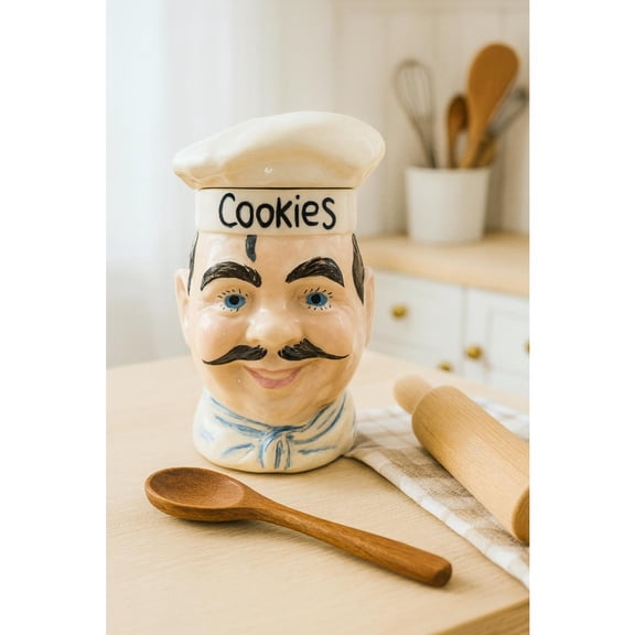Cookie Jar, Vintage Happy Chef Pottery, For Cookie, Candy, Sugar, Flour, Sourdough, Dog Food, Laundry Pods, With Lid, Kitchen Storage Container