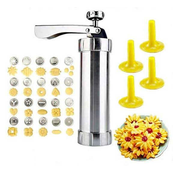 Cookie Maker Cookie Press Gun,Kit Stainless Steel Biscuit Press Maker (with 20 Disc and 4 Nozzles) Homemade Baking Tool Biscuit Cake Dessert DIY Maker and Decoration