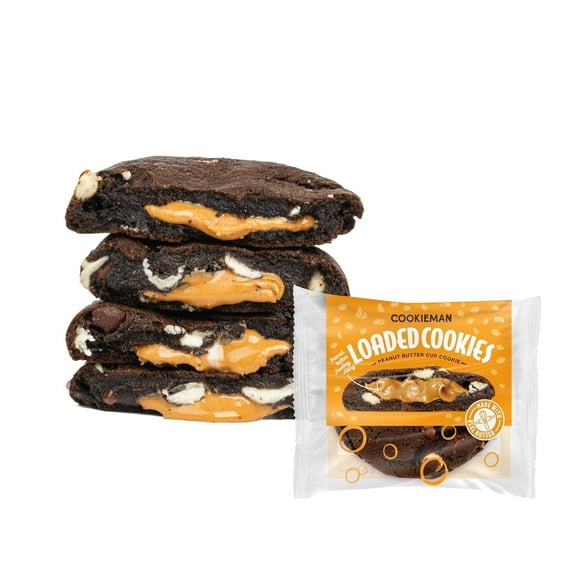Cookie Man Peanut Butter Cup Loaded Cookie 3.5oz | Soft Thick Cookie Stuffed with Real Butter Cups | Decadent Bakery Dessert for Chocolate Lovers(100 g, Peanut Butter Cup)