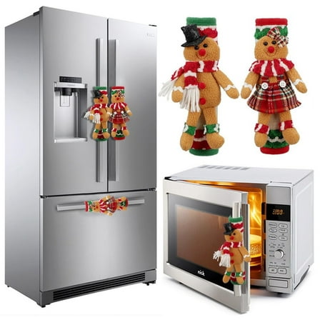 Cookie Man Refrigerator Handle Covers 2 Piece Set Christmas Theme Oven and Appliance Protectors with Adjustable Closure Decorative Kitchen Handle GlovesforFridge Microwave