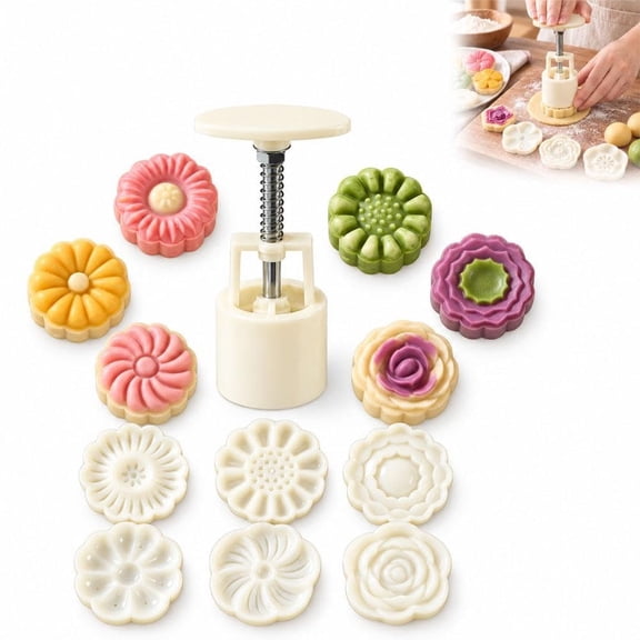 Cookie Mold Press Set, Easy Press Cookie Mold with Interchangeable Flower Plates for Mooncake and Pastry Making