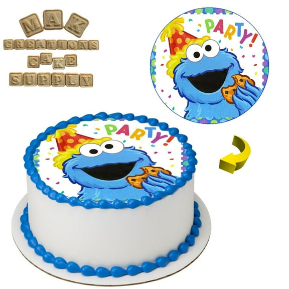 Cookie Monster 8" Round Edible Cake Topper ~ Can be used on 8", 9" or 10" Cakes
