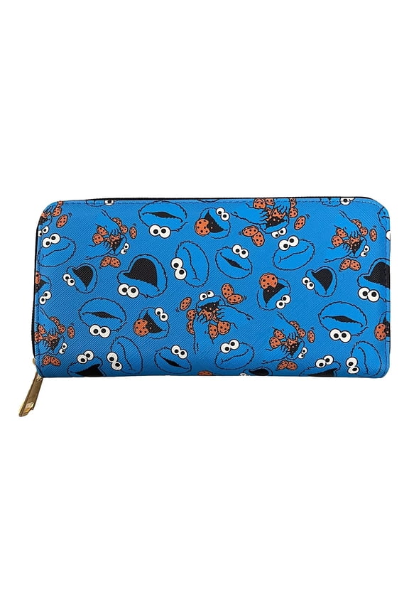 Cookie Monster Character All Over Print Design Blue Clutch Wallet
