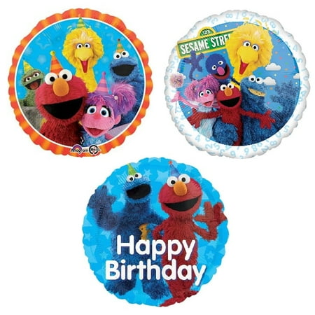 Cookie Monster Elmo Sesame Street Characters 3 Piece 18" Mylar Balloons Happy Birthday Party Set