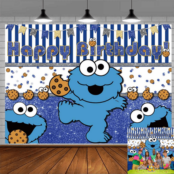 Cookie Monster Party Supplies Backdrop Banner Poster Birthday Decorations Background for Photography Taspestry
