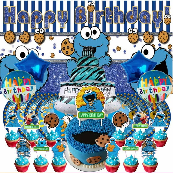 Cookie Monster Party Supplies Decor Tableware Backdrop Banner Cake Topper Balloons Birthday Decorations