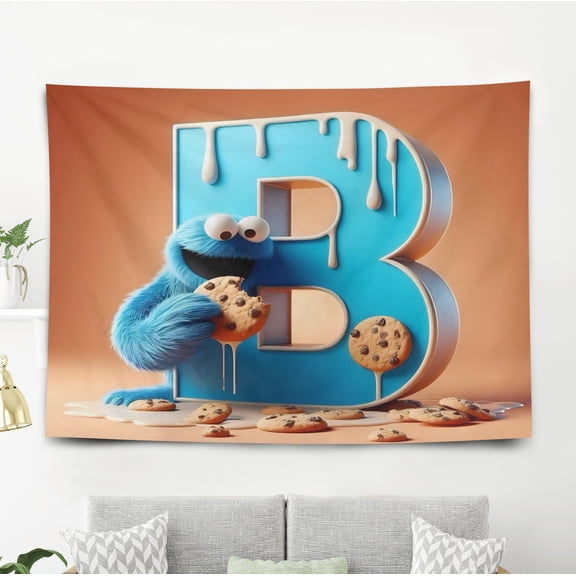 Cookie Monster Pattern Wall Hanging 50*60 Inches High-Quality Peach Skin Velvet Material Classic And Charming