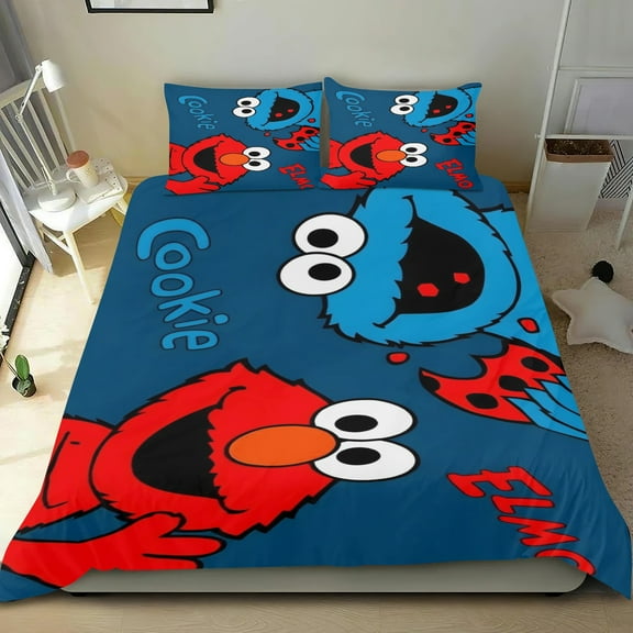 Cookie Monster Themed Bed Sheet Set Three Piece Set 53x79 Inches Comfortable And Skin Friendly Unique Design Creating A Star Studded Night