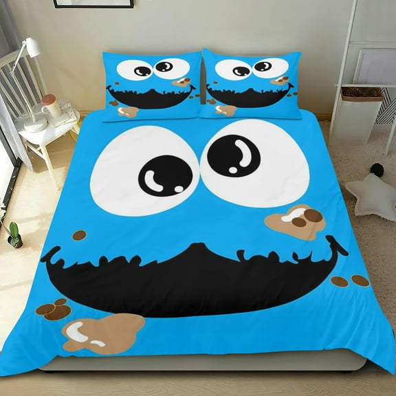 Cookie Monster Themed Bed Sheet Set Three Piece Set 53x79 Inches Comfortable And Skin Friendly Unique Design Creating A Star Studded Night