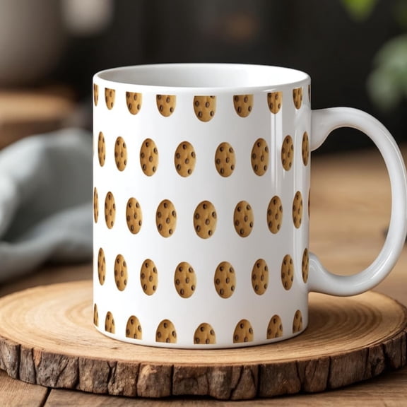 Cookie Mug 0 ml Ceramic Coffee Cup with Chocolate Chip Pattern Fun Gift Dessert and Snack Lovers.