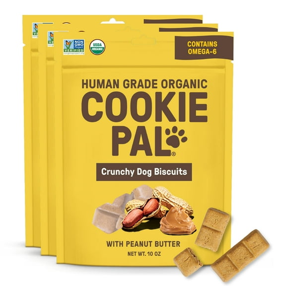 Cookie PAL Dog Treats, Crunchy Peanut FST1Butter Puppy Training Treats, Human Grade USDA Organic, Natural Dog Biscuits, 10oz (Pk of 3)
