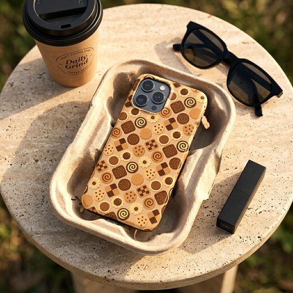 Cookie Pattern Tough Case for iPhone, Glossy Dual-Layer Protective Cover