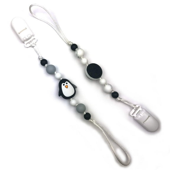 Cookie & Penguin Silicone Pacifier Clip 2pk