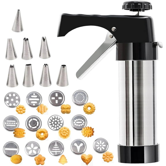 Cookie Press Cake Decorating Kit: Spritz Cookie Press/Cookie Press Gun Kit with 13 Discs and 8 Cookie Icing Piping Tips, Stainless Steel Cookie Press for Baking Biscuit Cake Churro Cookie Home DIY