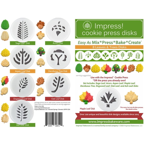 Cookie Press Disks Set of 8 Leaf & Tree Shapes Food Safe Plastic Fits Manual Models